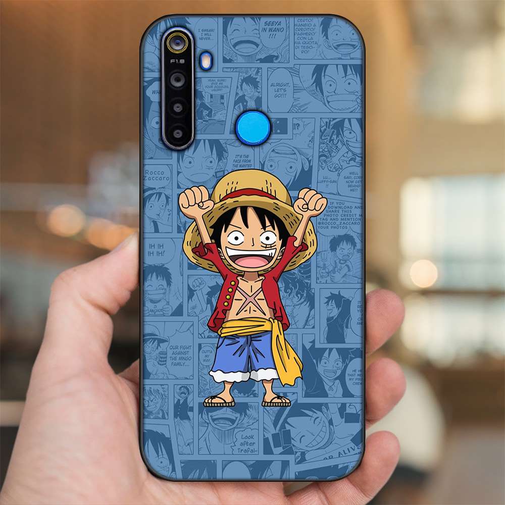 Ốp lưng Realme 5, 5 Pro viền đen in hình Luffy One Piece