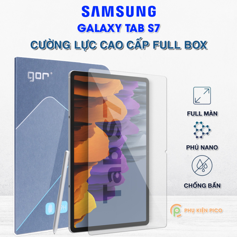 Kính cường lực Samsung Galaxy Tab S7 / Tab S7 Plus full màn hình chính hãng Gor dùng chung với mọi loại ốp lưng - Dán màn hình Samsung Galaxy Tab S7