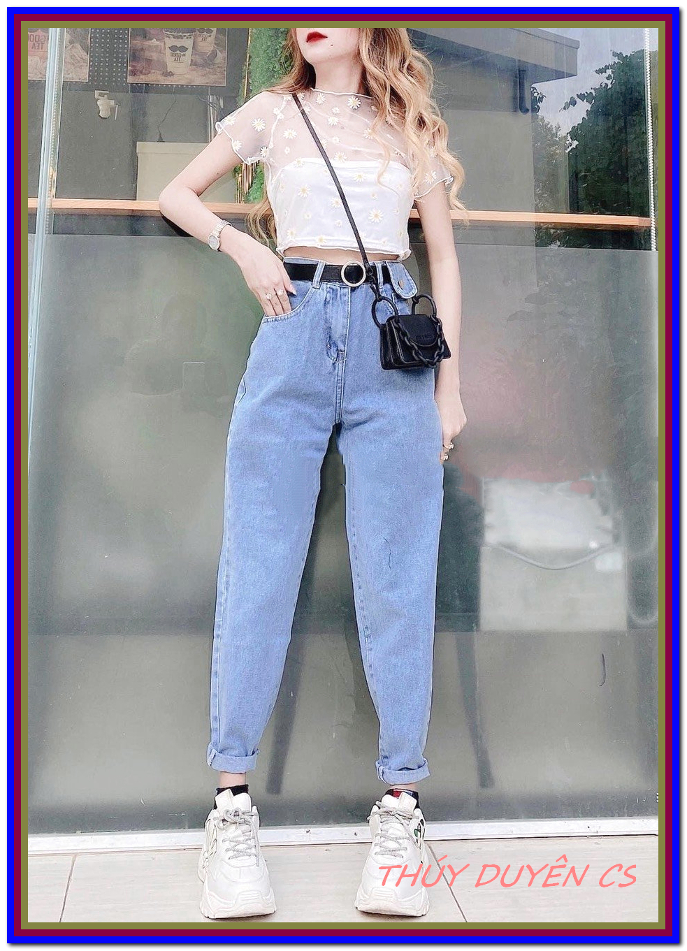 Quần jean nữ BAGGY PHỐI TÚI LẮP xanh nhạt xịn xò , quần bò 9 tấc nữ chất jean đứng vải F100