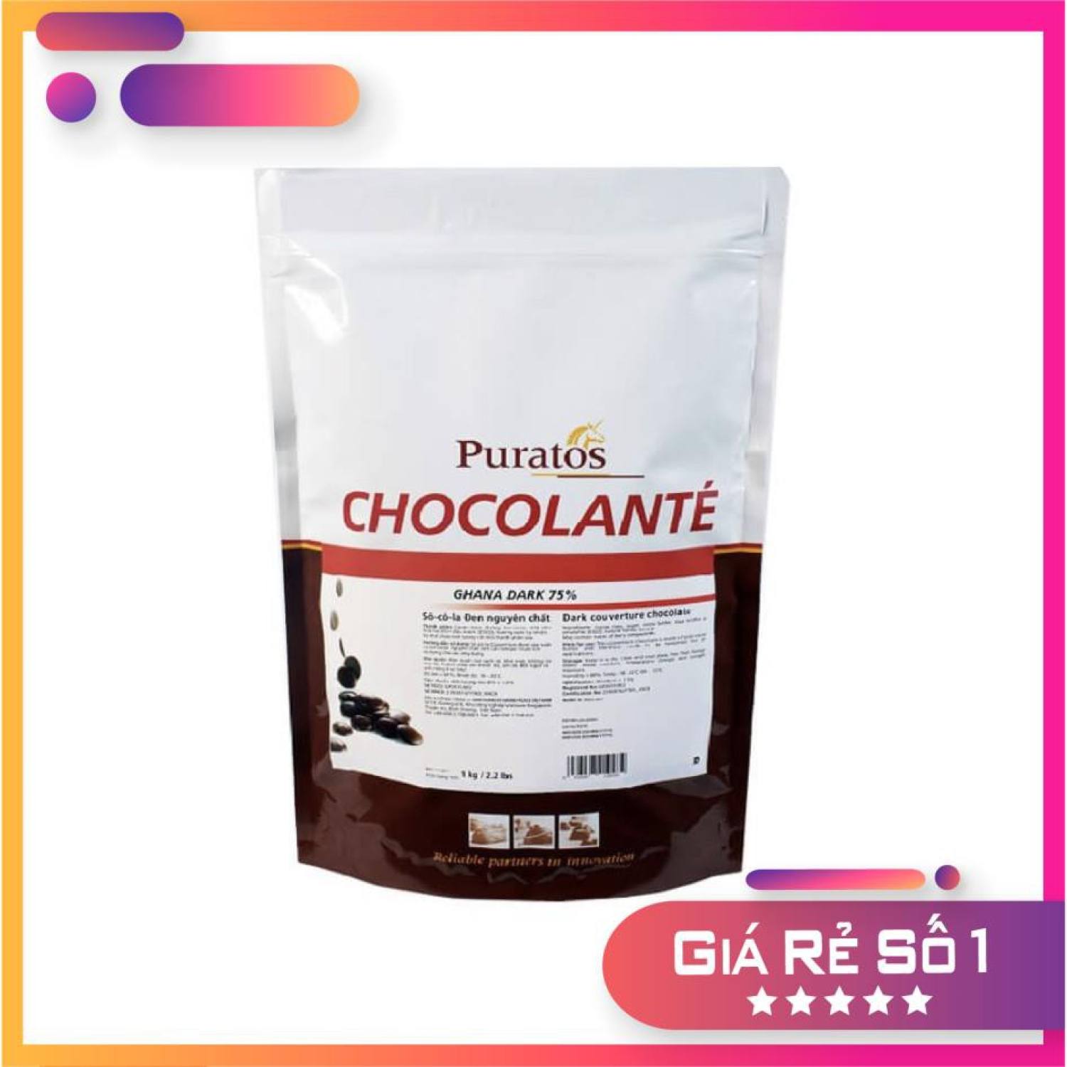 [Nhập RS0822 giảm 30k cho đơn 99k]Socola hạt nút đen 75% Puratos 1kg