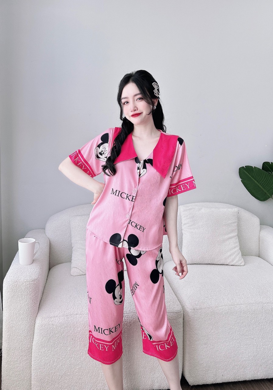 Bộ lụa tơ tằm xước mềm mịn phối cổ tiểu thư dễ thương