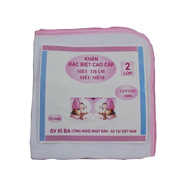 TÚI 10 KHĂN SỮA KIBA TRẮNG - (4 Lớp)