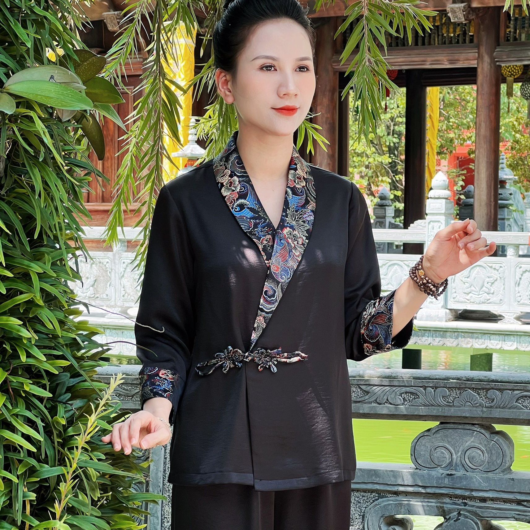 Bộ Quần Áo Đi Chùa Lụa 2 Da Vạt Hò CC