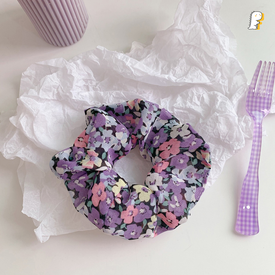 Scrunchies thun cột tóc vải voan mềm hoa to