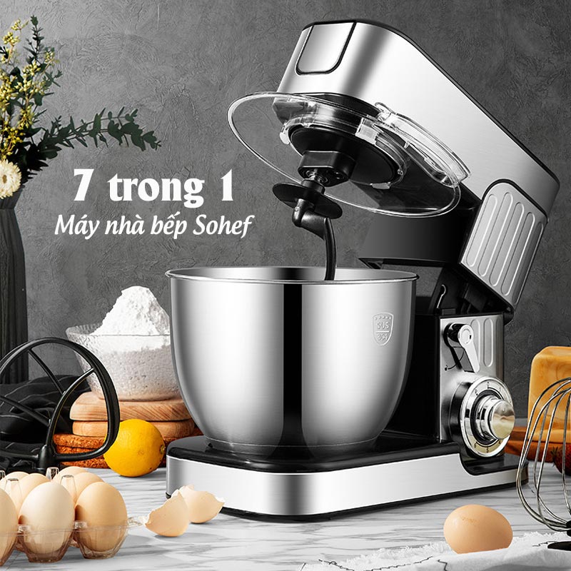 Máy trộn bột làm bánh đánh trứng đánh kem xay thịt xay trái cây cán sợi mì,sợi phở.... làm bếp toàn năng 9 trong 1, hàng chính hãng