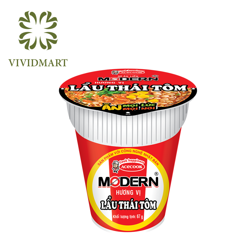 - acecook - modern instant noodle cup 4 flavors: thai shrimp hot pot, stir-fried meat, stew beef with herbs and crab soup flavor