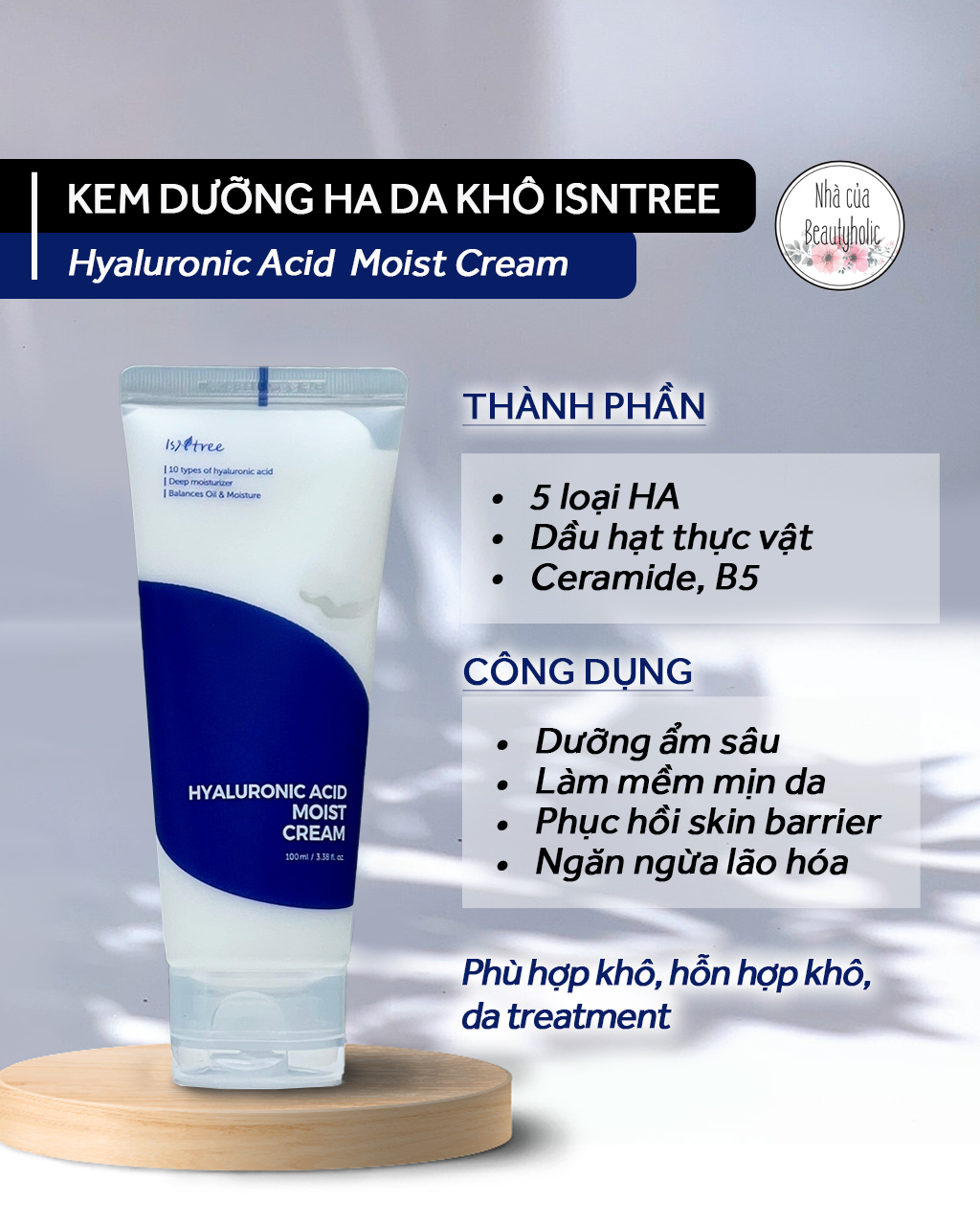 Kem dưỡng ẩm cho da thiên khô isntree hyaluronic acid moist cream