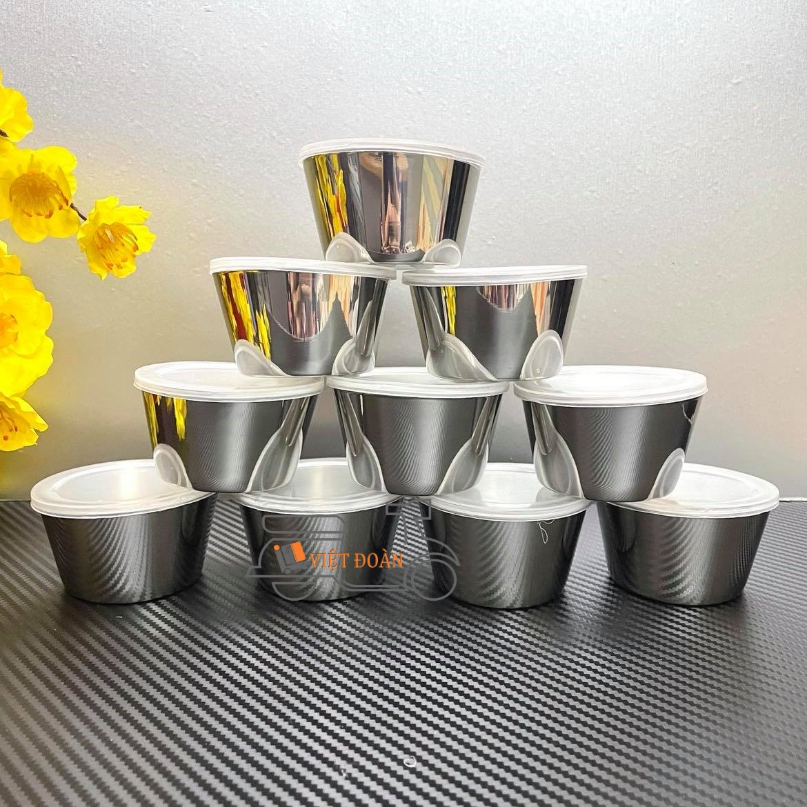 Khuôn Bánh FLAN,  BÁNH CUPCAKE, RAU CÂU, PUDDING   Inox  cao cấp, sáng bóng KHÔNG RỈ - Combo 10 khuôn 7x4 cm (Kèm nắp)