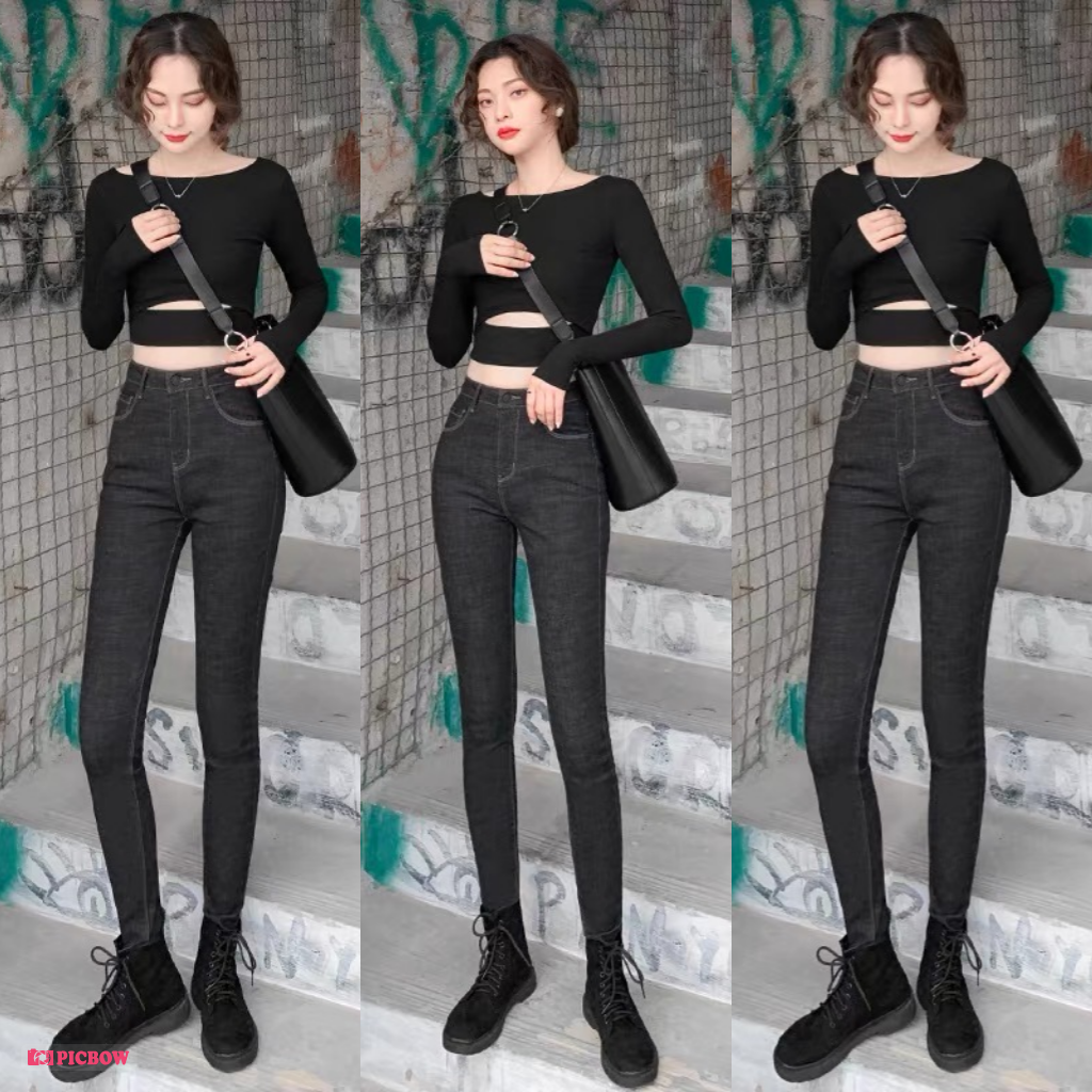 Quần Jean Nữ Ống Nhỏ Trơn Dài Lưng Cao Không Eo Co Giãn Vải Denim Form Ôm Cao Cấp Thời Trang 1 Thường Ngày Giá Rẻ Chính Hãng