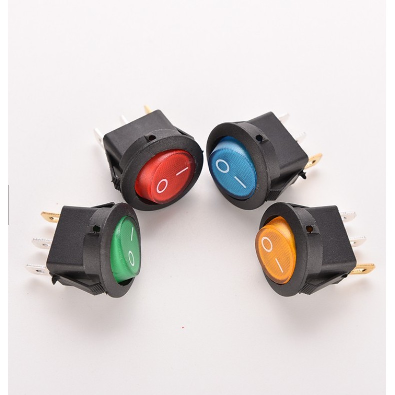 Công tắc bập bênh tròn có đèn led 3 chân 12v- 220v.