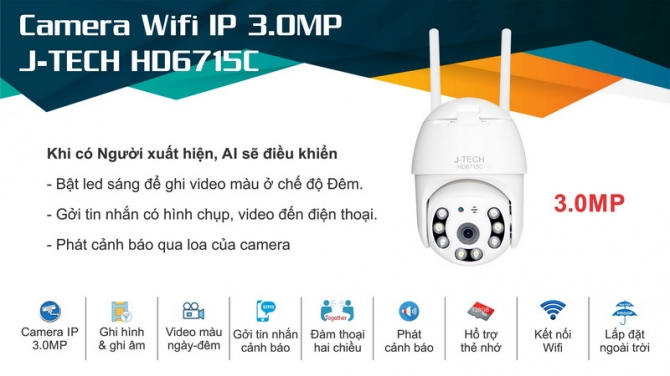 [HCM]CAMERA WIFI IP J-TECH HD6715 ( XOAY SMART LIGHT)
