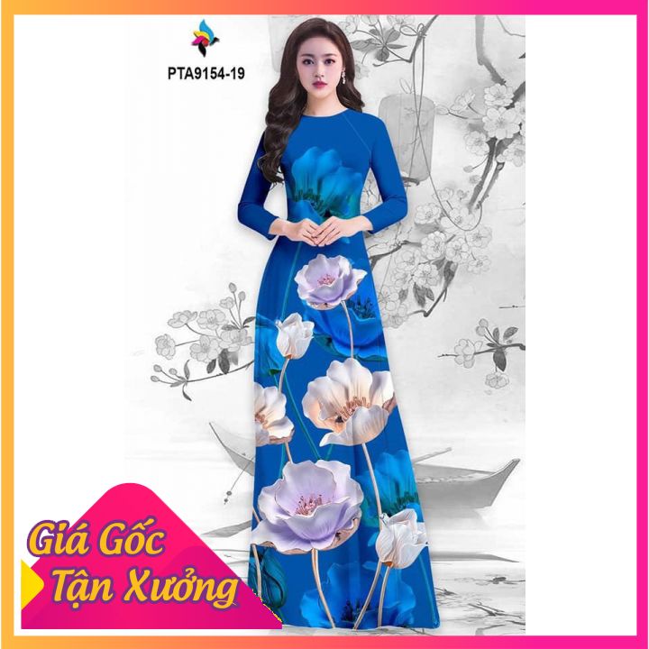 Áo Dài  In Hoa 3D Lụa Nhật Siêu Đẹp [Không Kèm Quần]