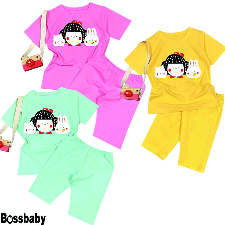 [HCM]Combo Bộ đồ bé gái hình bé gái va 2 con thỏ bộ bé gái từ 6kg-29kg.BDBG39