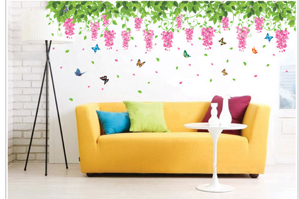 [HCM]DECAL DÁN TƯỜNG GIÀN HOA TIGON HỒNG