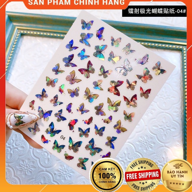 Stick bướm laze, stick bướm phản quang trang trí móng