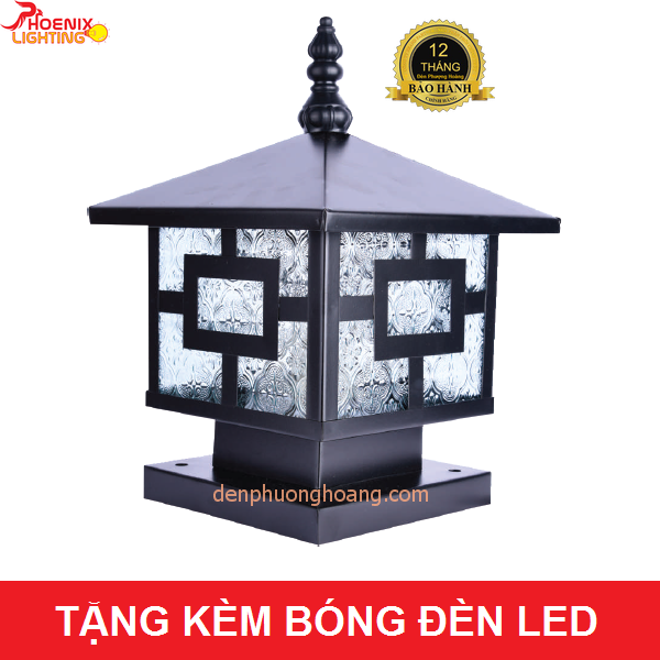 Đèn trụ cổng: Mẫu đèn trang trí ngoài trời D200 mái trơn PH03A
