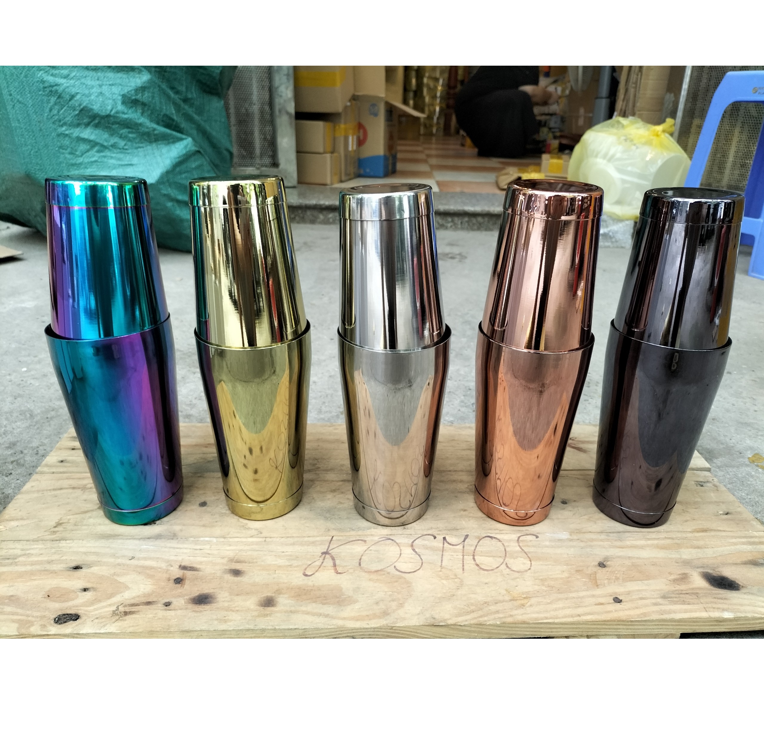 Bình lắc pha chế 2 mảnh, boston shaker chất liệu inox 2 đáy