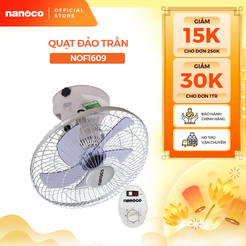 Quạt đảo cơ 5 cánh Nanoco model NOF1609 màu trắng (3 cấp độ gió, công suất 47w)