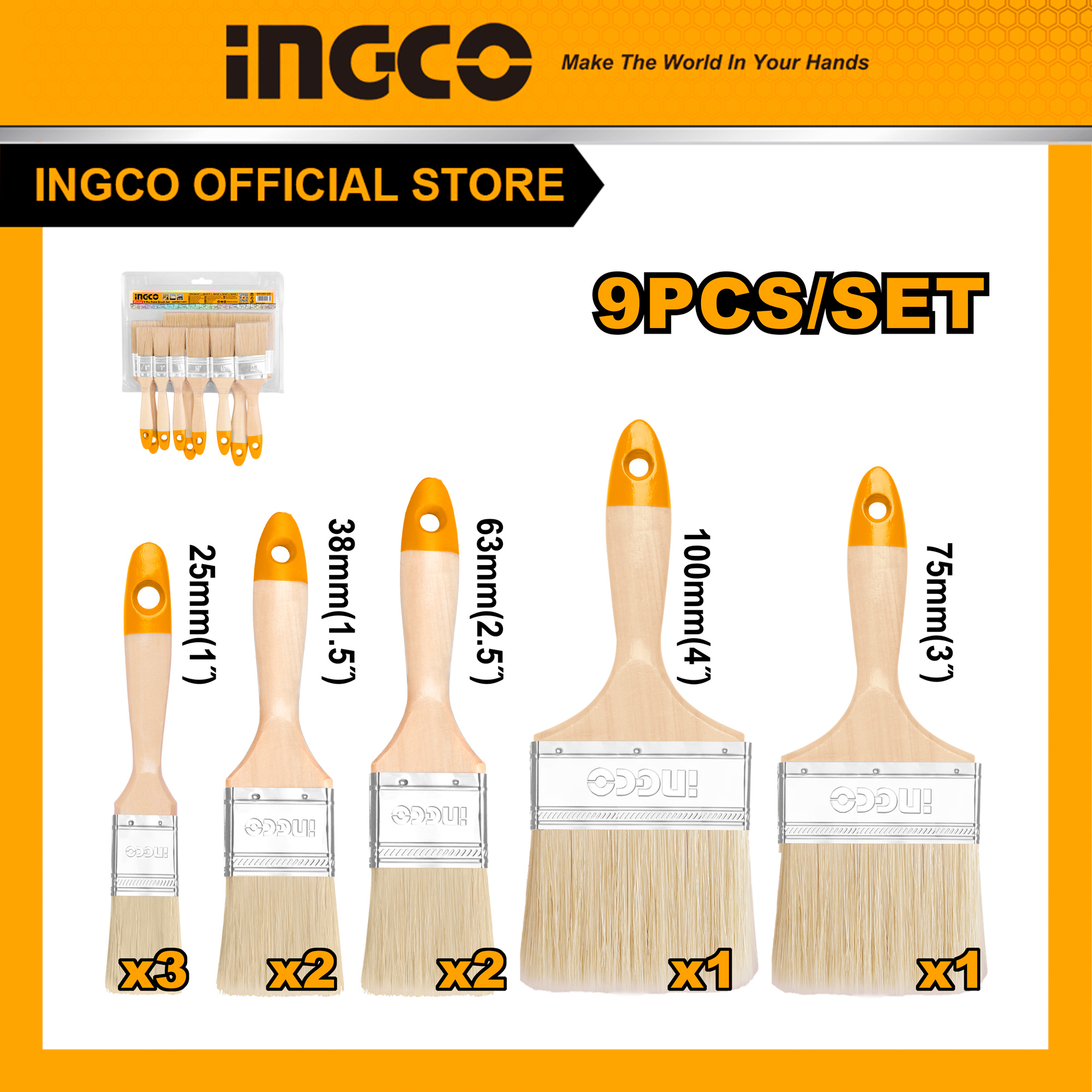 Bộ 9 cọ sơn nước ingco chptb0114091