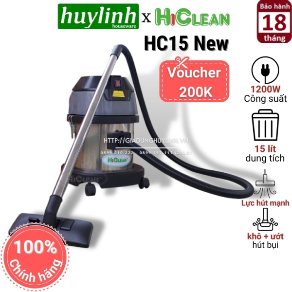 Giá bán [HCM]Máy hút bụi công nghiệp Hiclean HC15 New 2020 - 15 lít - Tặng voucher
