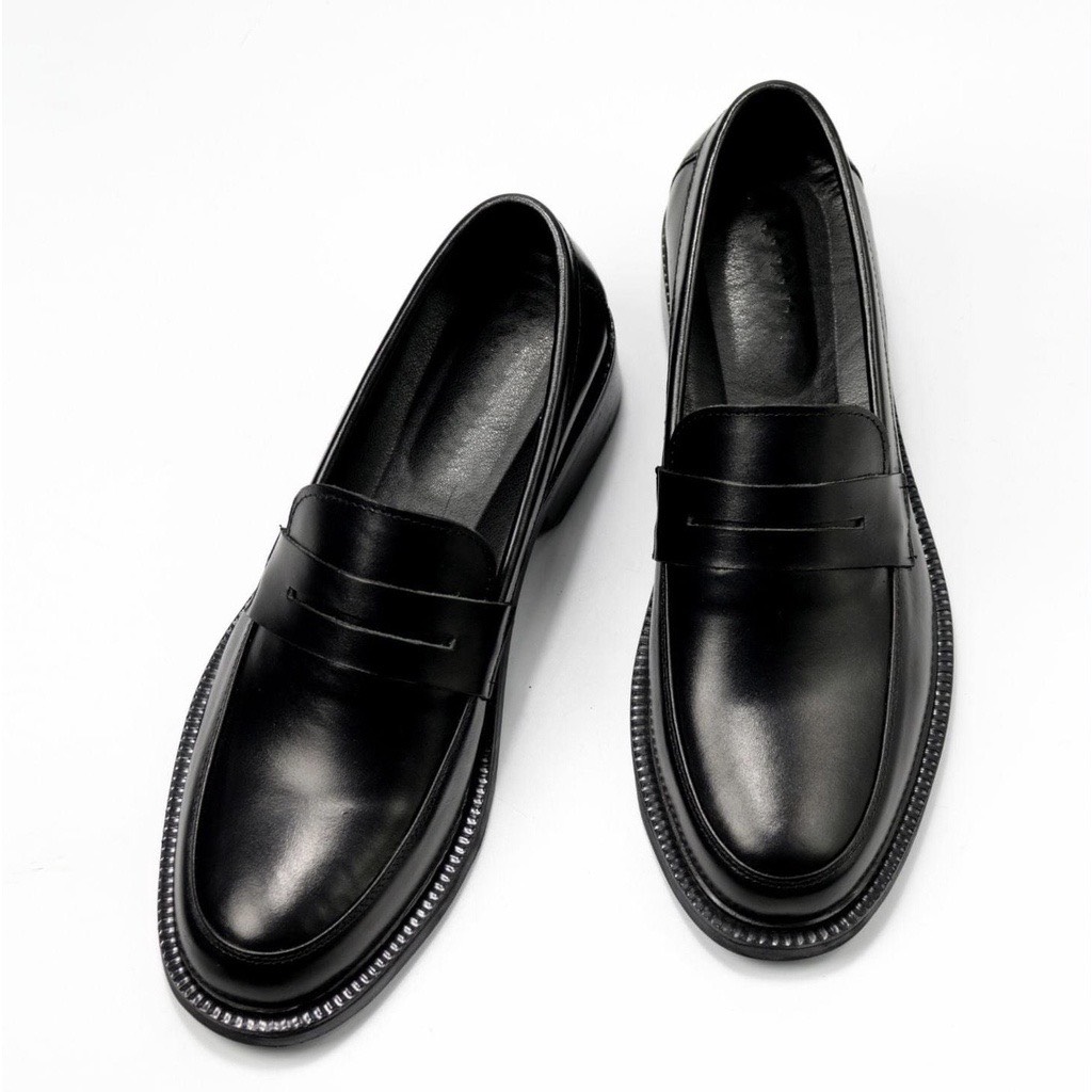 Giày Lười Nam Cao Cấp - Penny Loafer Da Bò Đế Cao Su Đúc Tăng Chiều Cao 4cm 2 Màu Đen, Trắng BH 12 Tháng