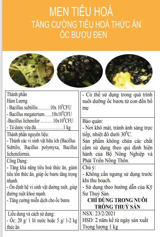 Men tiêu hoá cho ốc bươu đen