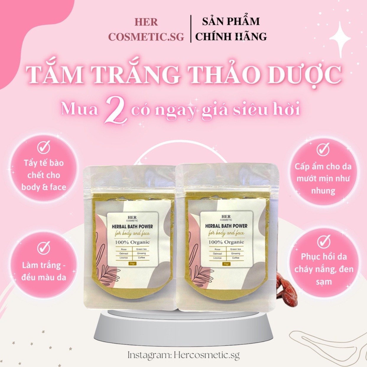 2 TÚI BỘT TẮM TRẮNG THẢO DƯỢC CHỈ 99.OOO VNĐ