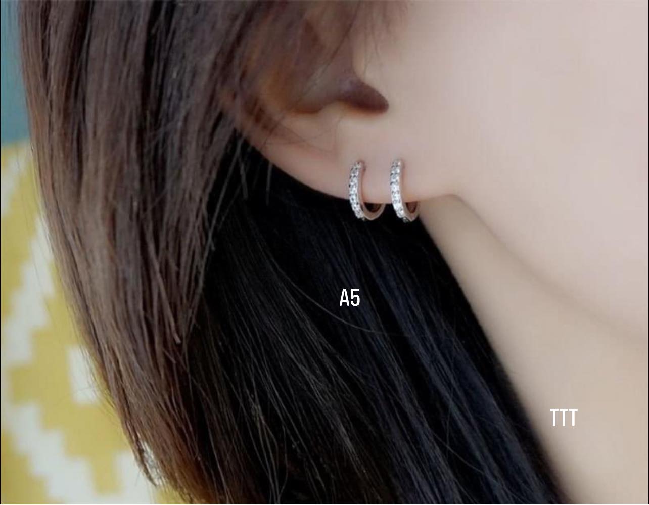 bông tai tròn bạc ta đính ta đá nhỏ