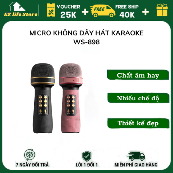 Micro Không Dây Bluetooth WS-898- Mẫu Micro Cầm Tay Bluetooth Chính Hãng, Loa Chất Lượng Cao - Mic Hát Karaoke Mini Hát, Livestream, Công Nghệ Mới Âm vang, Ấm