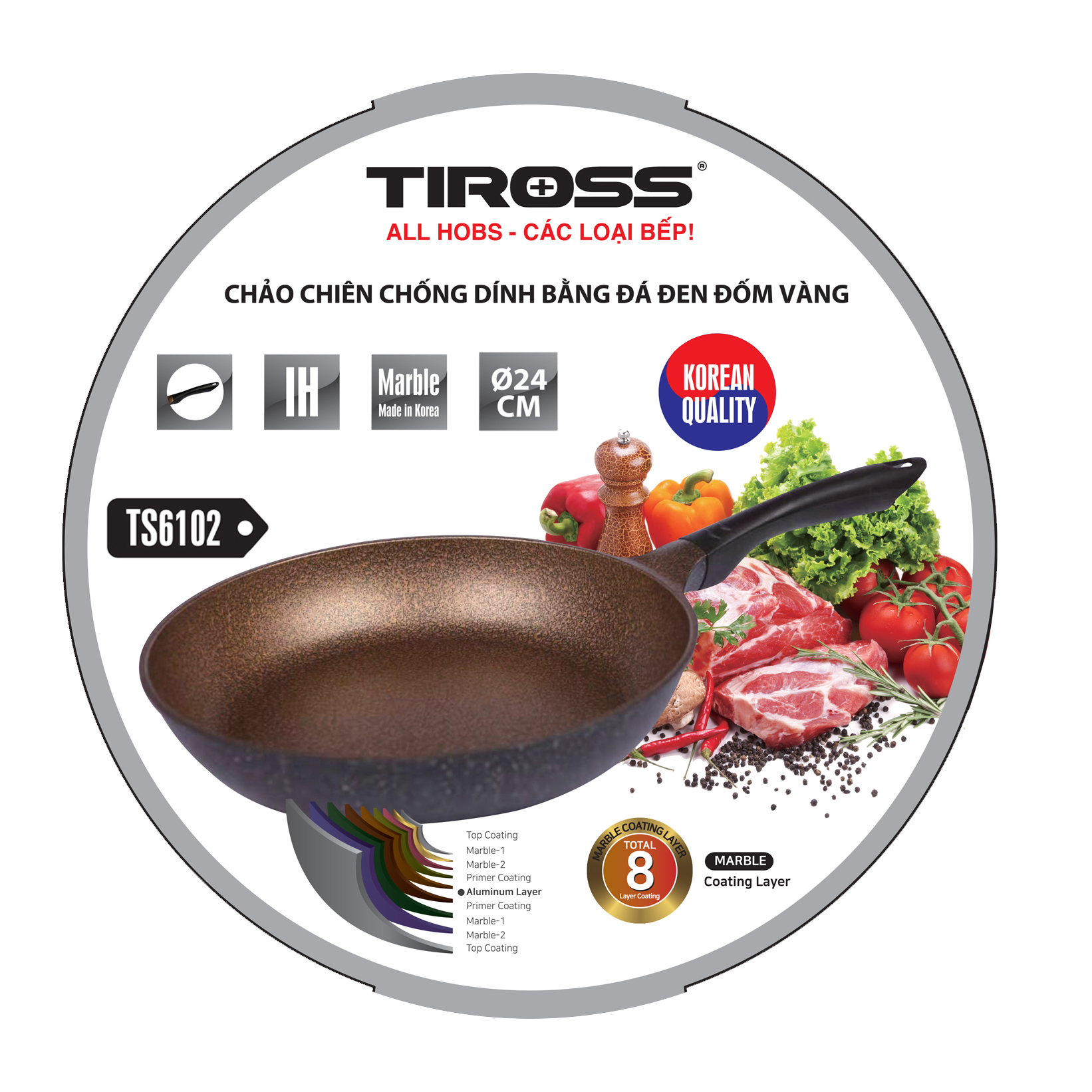 Chảo chống dính Tiross dùng bếp từ TS6102 phi 24 cm
