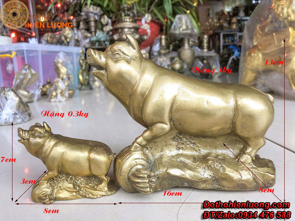 Lợn Ôm Củ Cải Bằng Đồng Phong Thủy