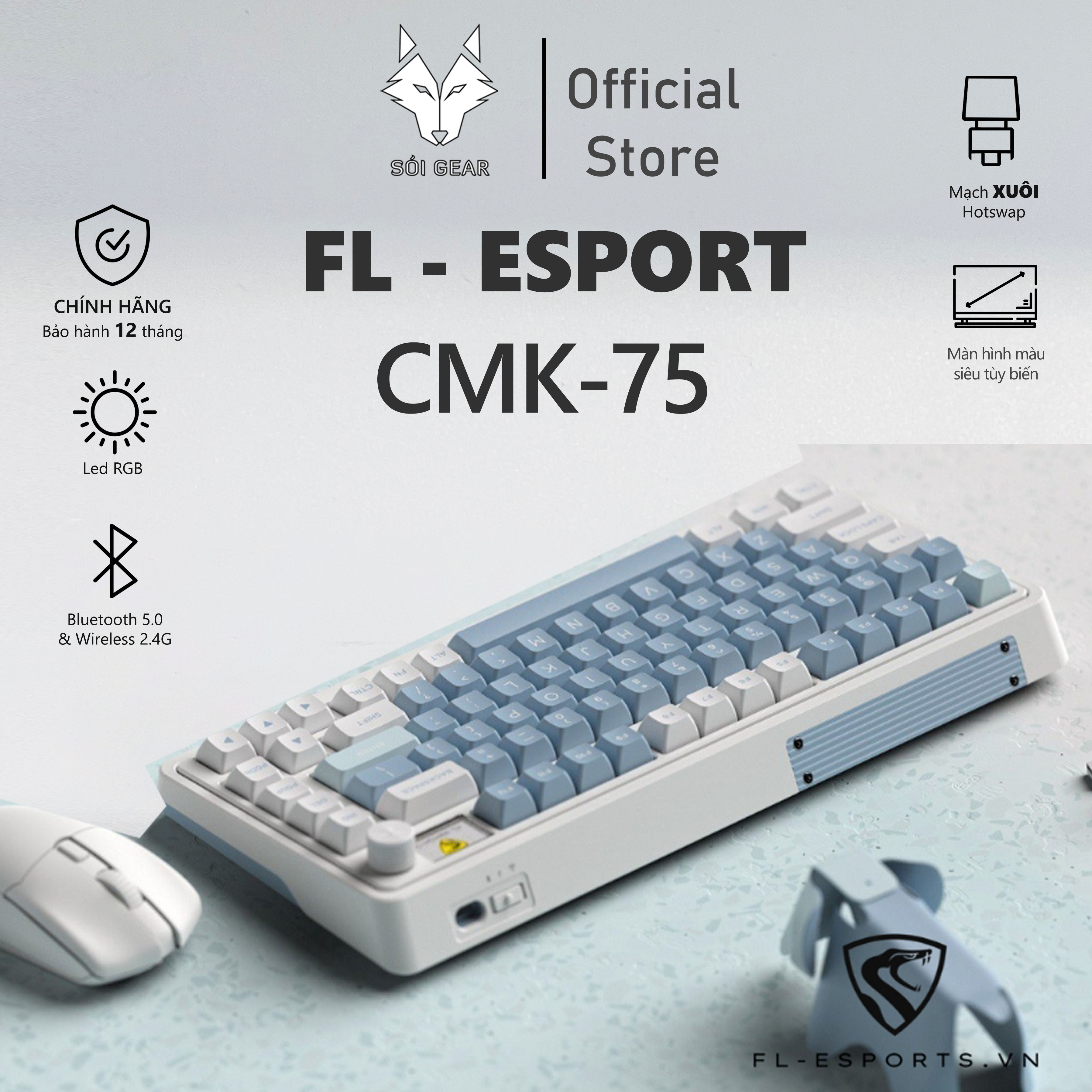 Bàn phím cơ không dây | FL - CMK75 | 3 modes | Mạch xuôi | Hotswap | Màn Hình
