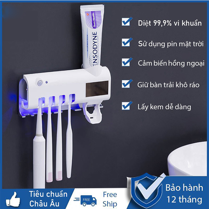 kệ bàn chải nhả kem đánh răng treo bàn trải diệt khuẩn bàn chải đánh răng bằng tia UV công nghệ cao Châu Âu