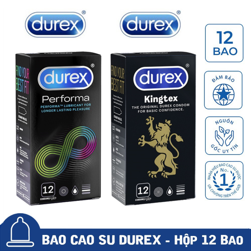 [Mua 1 tặng 1] Bao Cao Su Durex Performa kéo dài thời gian quan hệ + Durex Kingtex size cỡ nhỏ  CHE TÊN SẢN PHẨM nhập khẩu