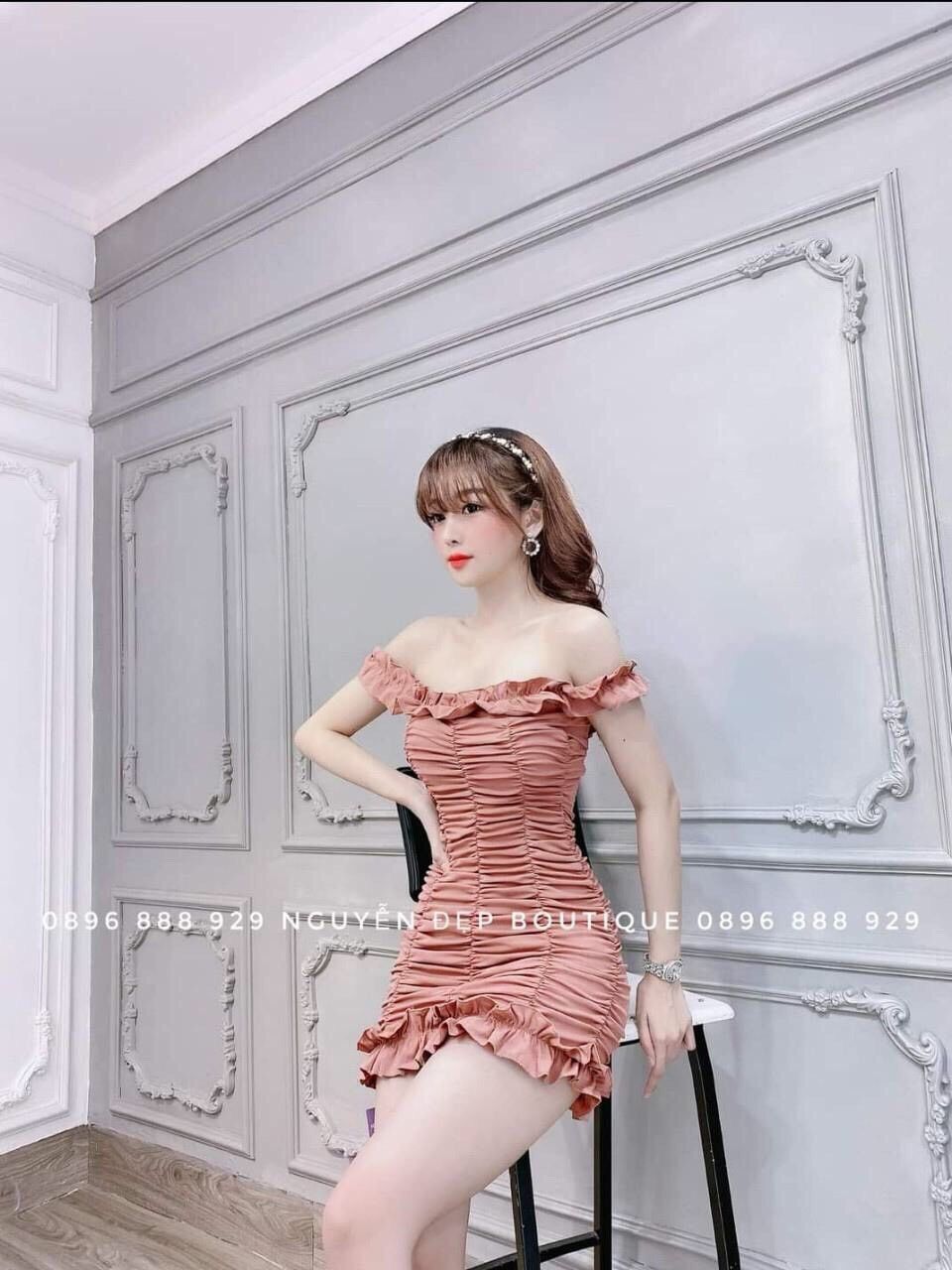[HCM]ĐẦM TRỄ VAI UMI NHÚN(CÓ MÚT NGỰC)