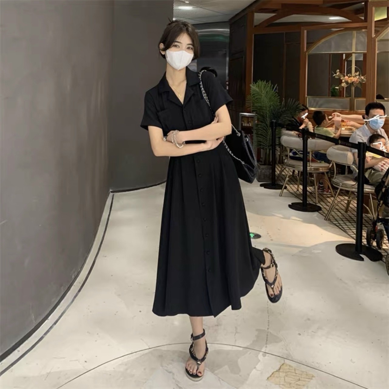 Đầm sơ mi túi mổ 2 màu