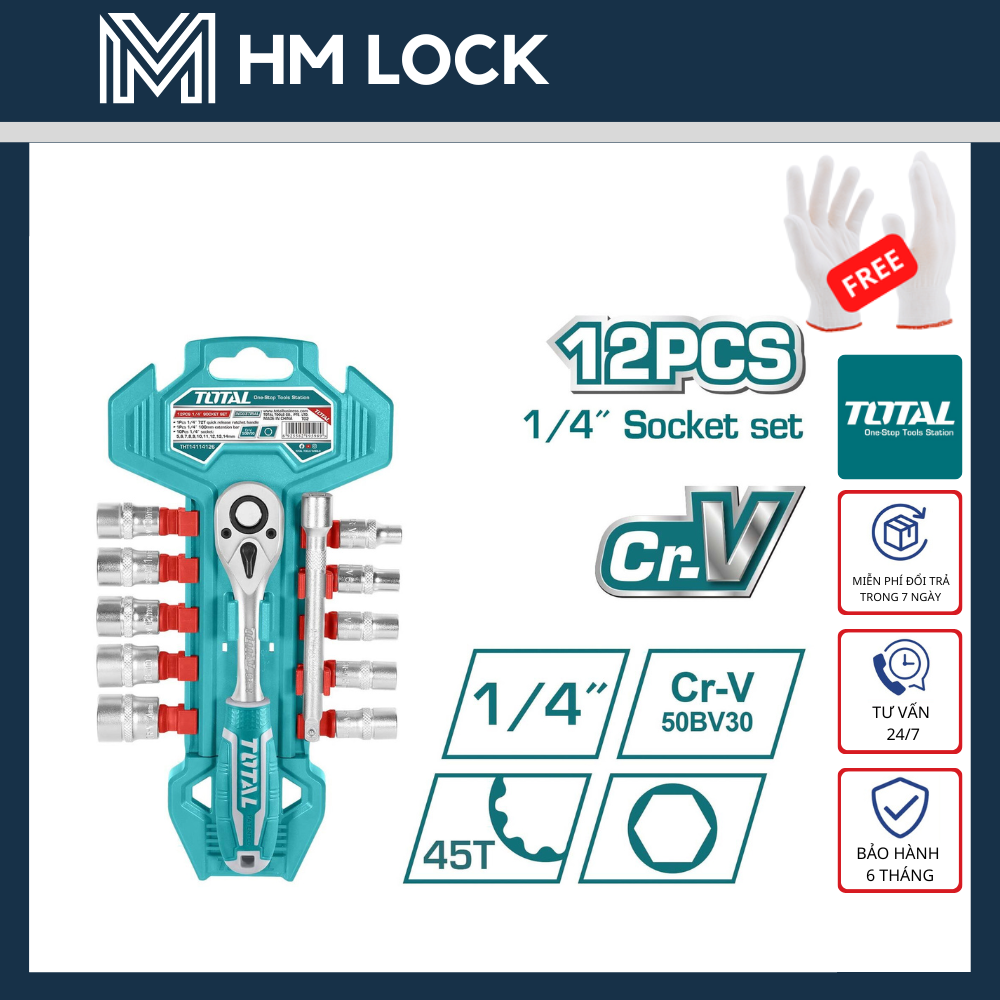 Bộ 12 socket 1/4 inch total - hàng chính hãng - tht14114126 - hm lock