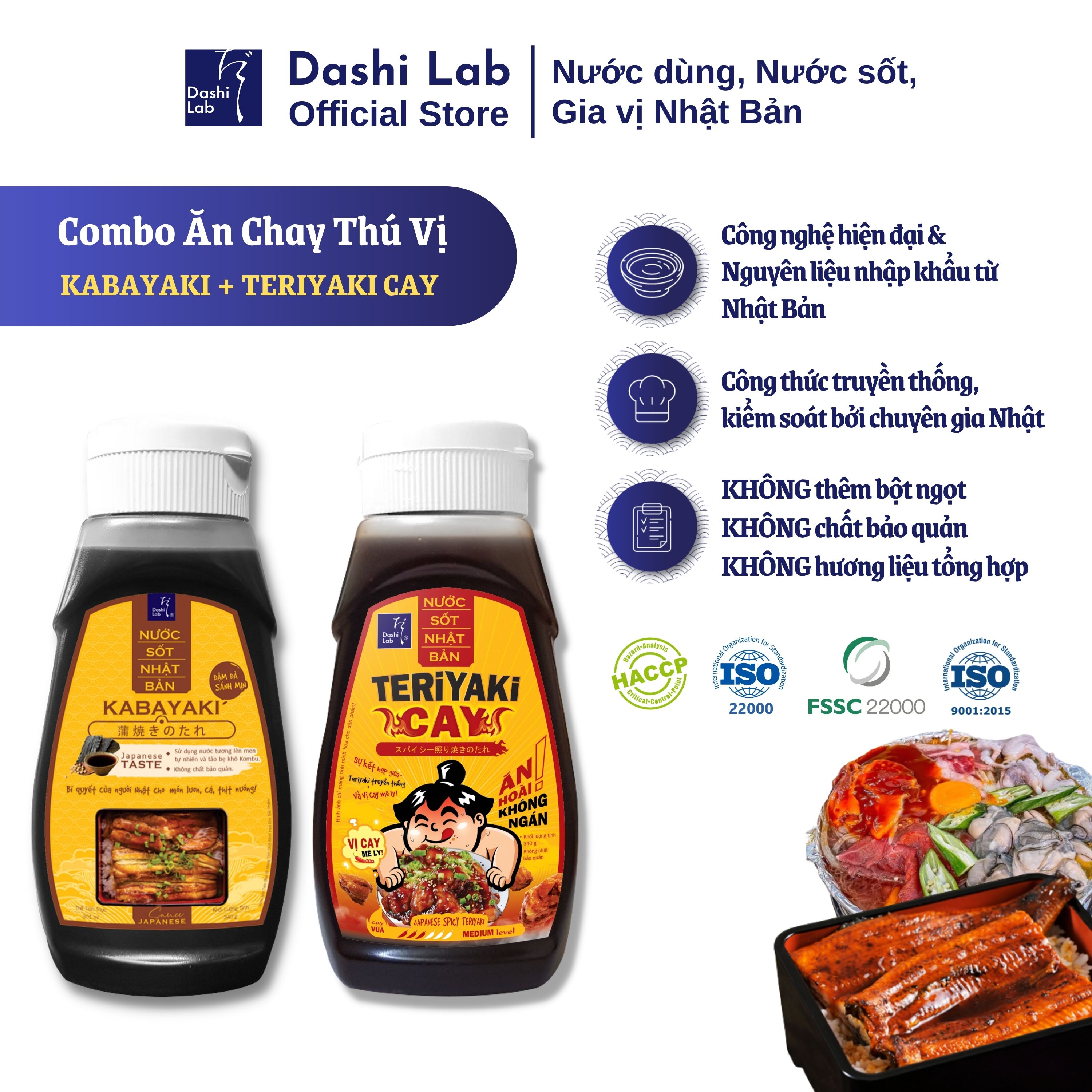 Combo Ăn chay thú vị (1 chai Kabayaki 340g, 1 chai Teriyaki Cay 340g) - Dashi Lab - chay mặn đều dùng được