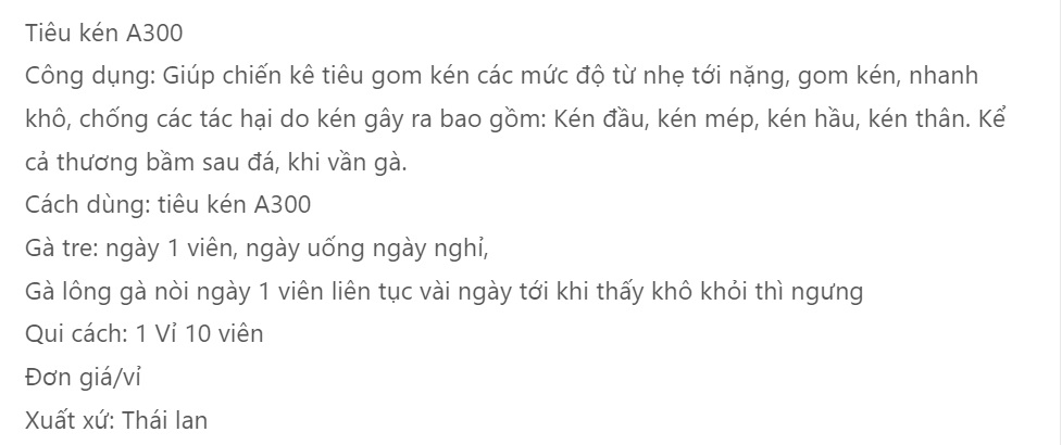 Tiêu kén A300 Thái Lan