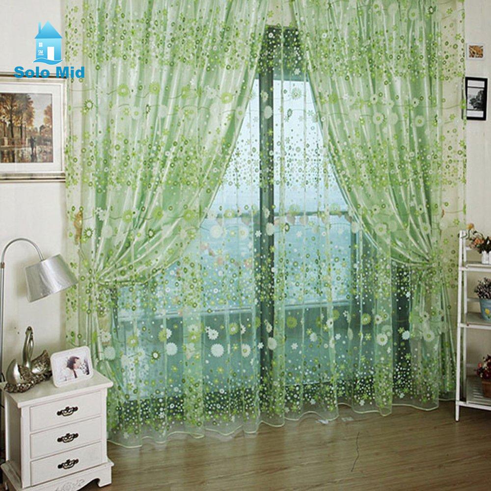 Rèm cửa sổ cửa sổ voan vải tuyn in hoa, bảng điều khiển rèm mỏng 200x100cm