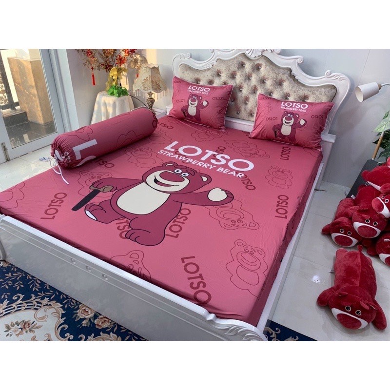Bộ drap ga thun ý 5D mẫu gấu hồng