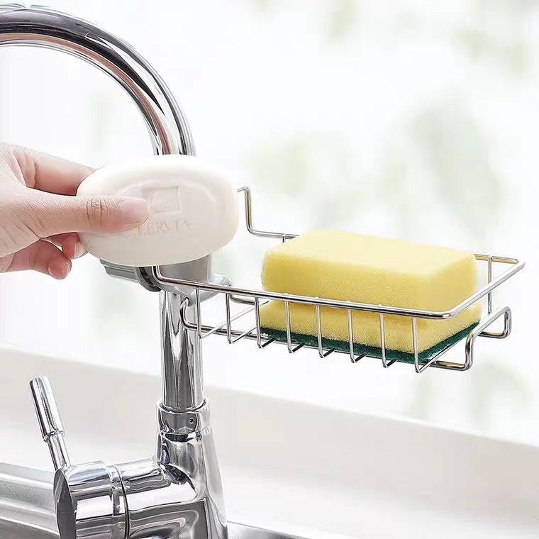 Khay Rổ Để Đồ Bồn Rửa Chén, Giá Treo Giẻ Rửa Bát - Kệ Kim Loại Đựng Giẻ Rửa Chén Gắn Vòi Rửa Bát, Nhà Tắm, Nhà Bếp -