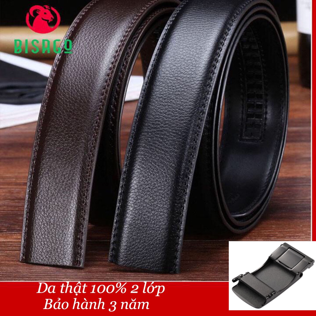 Thắt Lưng Dây Nịt Nam Da Bò 2 Lớp Khóa Tự Động Cao Cấp Bisago - Tặng Đầu Khóa Cao Cấp