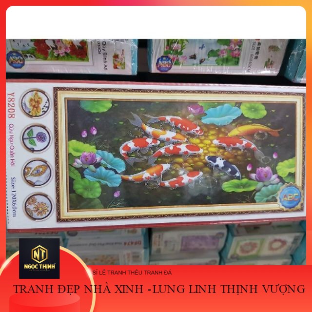 Tranh đính đá Cá chép Hoa Sen - Tranh chưa đính đá