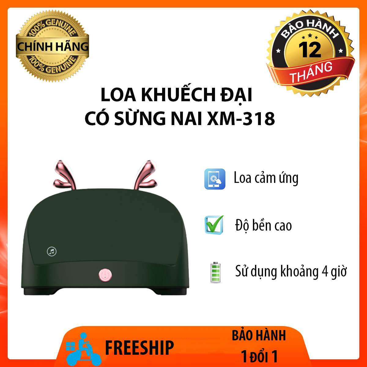 Loa khuếch đại xm-318 trang trí sừng nai siêu dễ thương- lindu shop