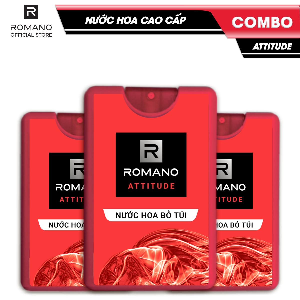 Combo 3 Nước hoa bỏ túi Romano Attitude nồng ấm quyến rũ 18ml
