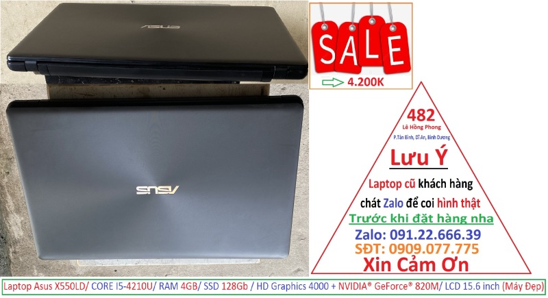 Laptop Asus X550LD/ CORE I5-4210U/ RAM 4GB/ SSD 128Gb / HD Graphics 4000 + NVIDIA® GeForce® 820M/ LCD 15.6 inch (Máy Đẹp)