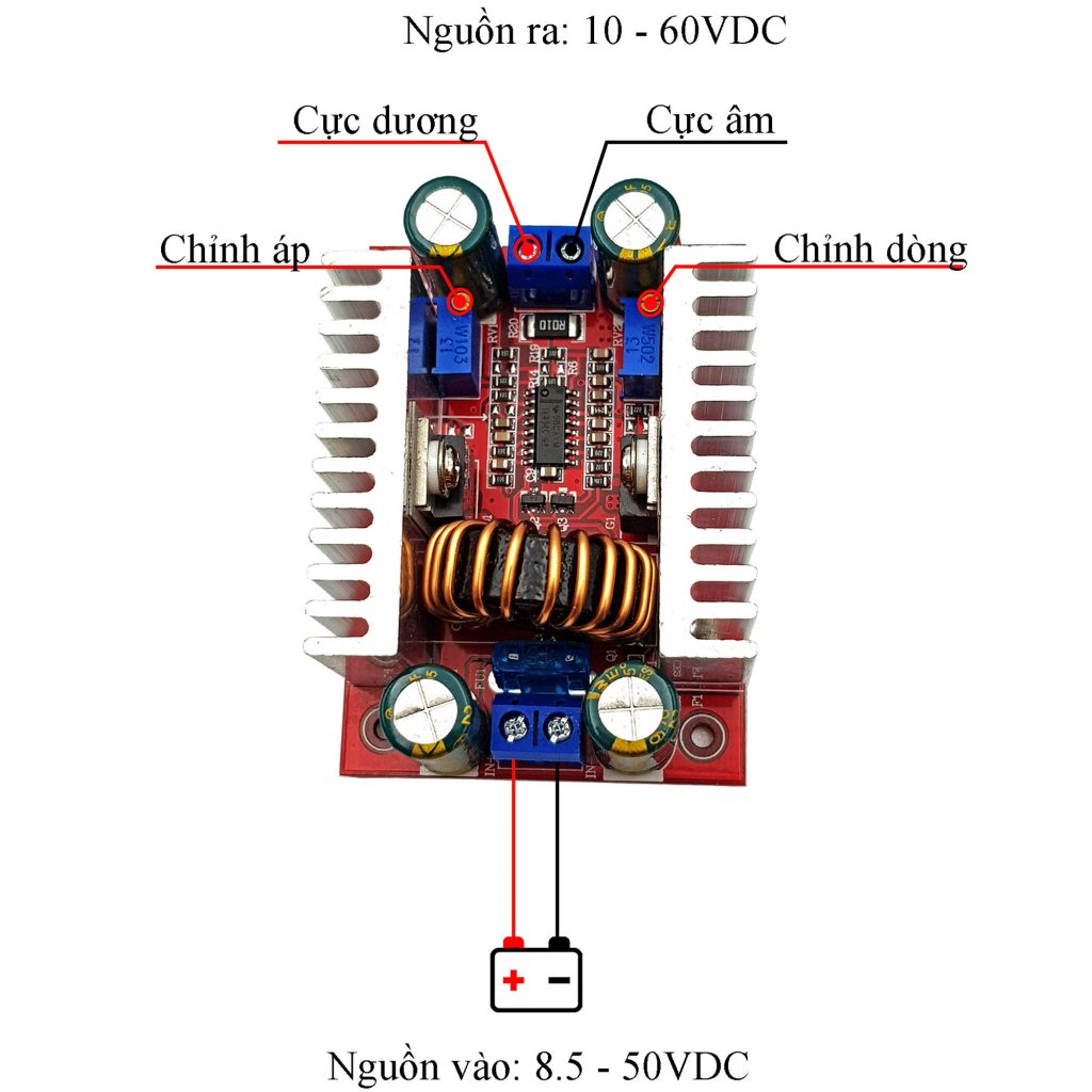 Mạch tăng áp 400W 15A DC-DC 8.5-50V lên 12-60VDC