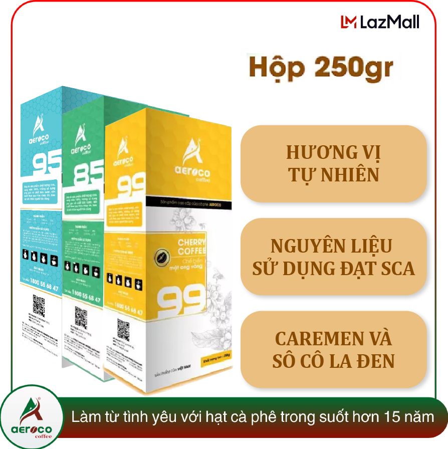 Tiết kiệm 20%_Combo 3 hộp 250g_Cà phê 95 99 85 AEROCO COFFEE nguyên chất