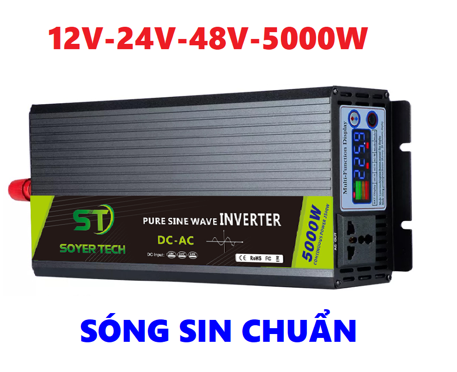 Bộ chuyển đổi điện sin chuẩn 5000w-bộ đổi nguồn 12v/24v/48v sang 220v sin chuẩn 5000w-st-5000w-soyer tech màng hình lcd